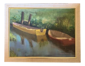 Mid 20th Century Coastal Scene Oil Painting by Dorothy Weinstein, Framed