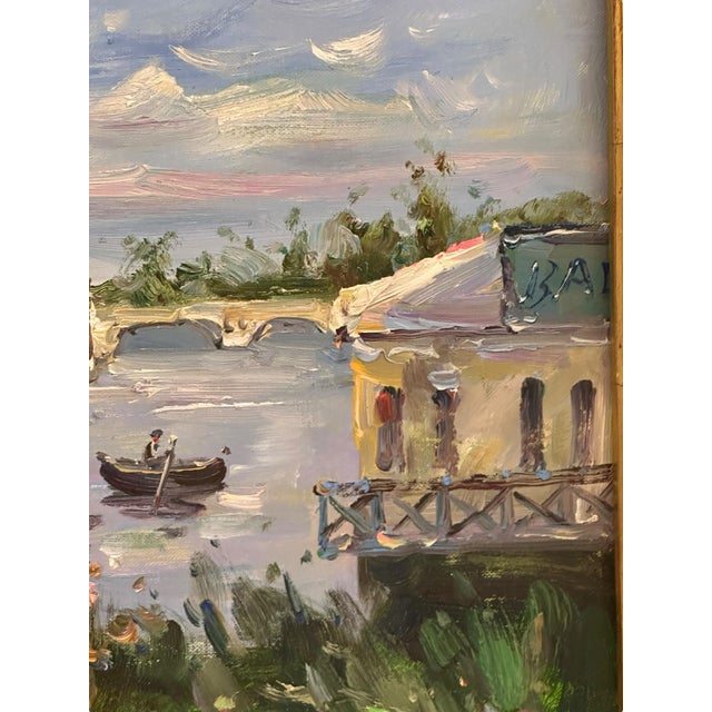 Mid 20th Century Impressionist Riverside Landscape Oil on Canvas - Signed, Framed For Sale In New York - Image 6 of 12