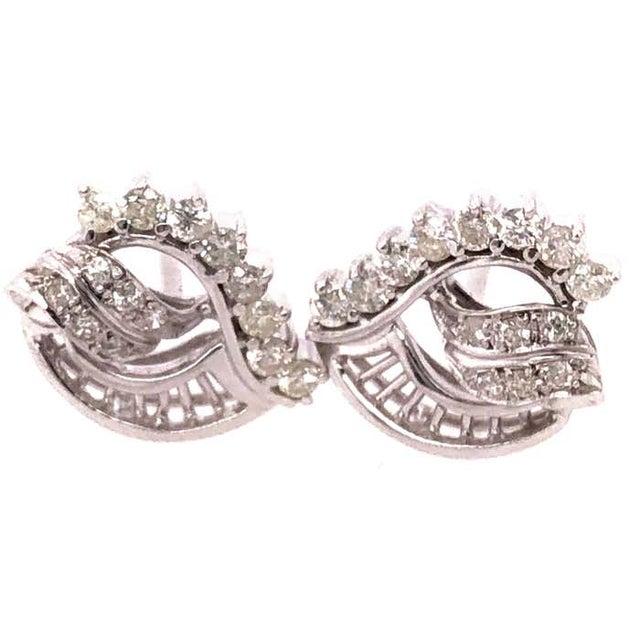14 Karat White Gold Fashion Earrings With Diamonds 1.25 TDW For Sale - Image 4 of 9