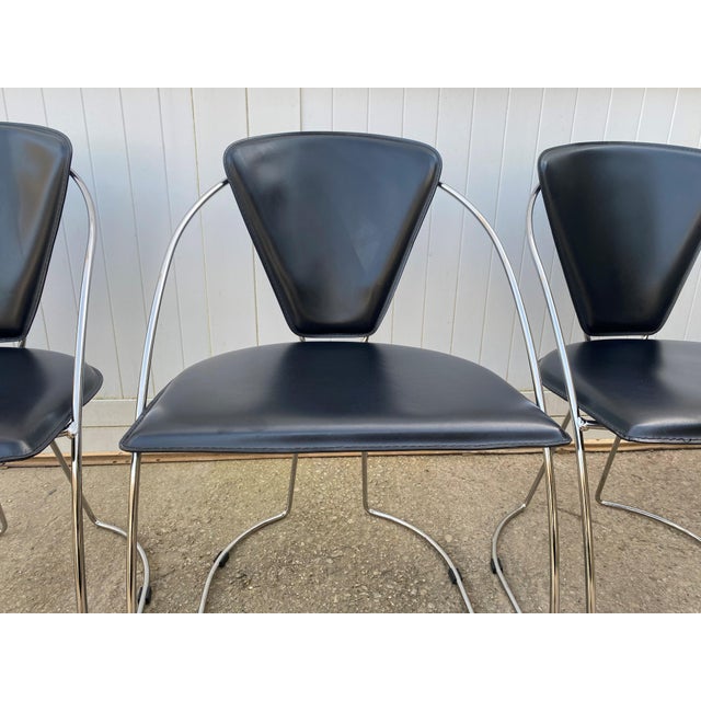 Vintage Linda Armchairs in Black Leather and Chromed Steel Frame by Arrben, 1980s, Set of 4 For Sale - Image 11 of 18