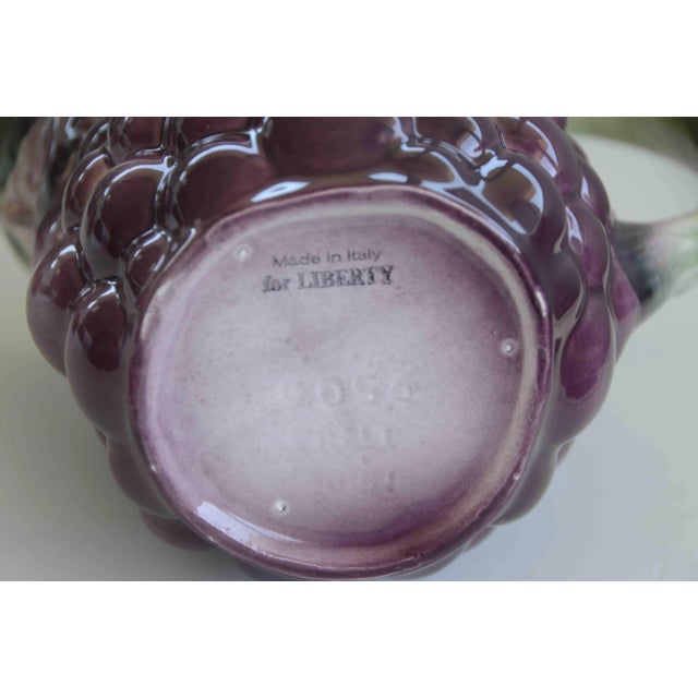 1960s Italian Hand Painted Ceramic Purple and Green Grape Pitcher For Sale - Image 5 of 6