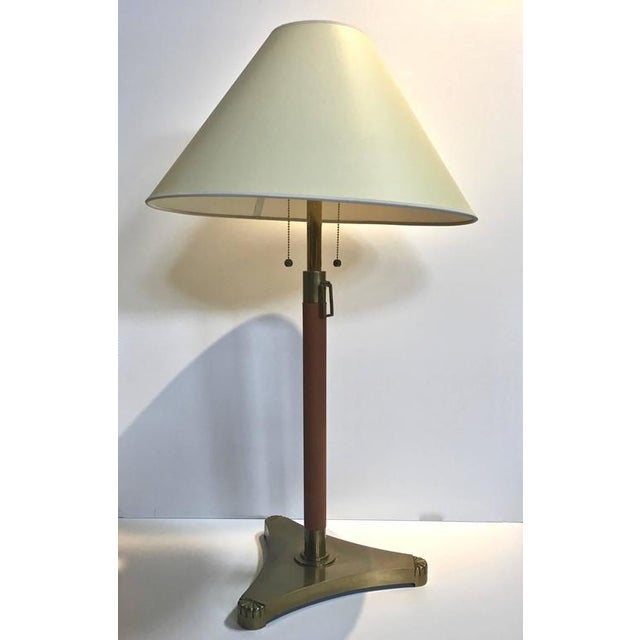 Brass & Leather Wrapped Extendable Table Lamps, Manner of ...
