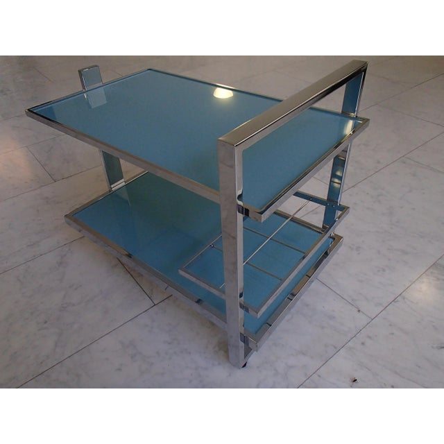 1980s Chrome and Turquoise Glass Trolley, 1980s For Sale - Image 5 of 8