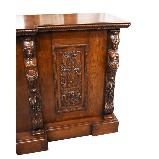Victorian Hand-Carved Oak Front and Back Pub Bar, 1980 For Sale - Image 9 of 12