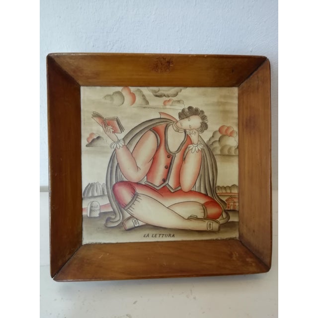 Ceramic Reading Tile by Gio Ponti for Richard-Ginori San Cristoforo, Italy, 1920s For Sale - Image 7 of 7