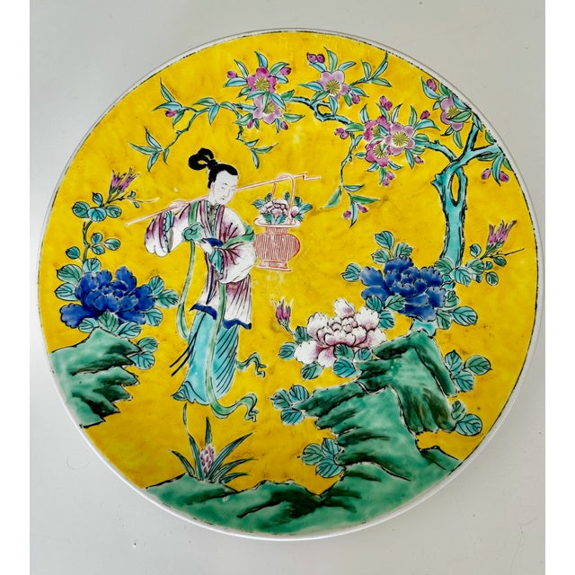 Late 19th Century Antique Japanese Meiji Period Famille Jaune Porcelain Charger Plate by Yamatoku For Sale - Image 5 of 15