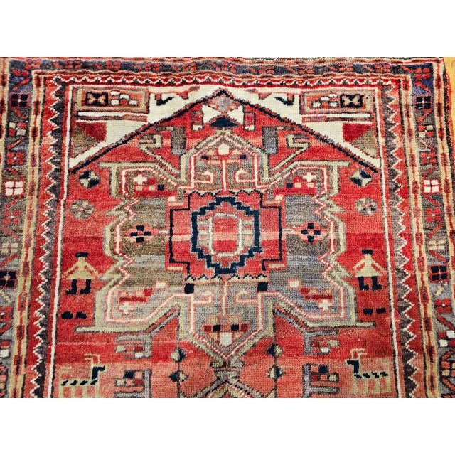 Persian Vintage Persian Heriz Runner, Hand-Knotted Wool, Geometric Pattern, Red & Green, 3x10 For Sale - Image 3 of 18