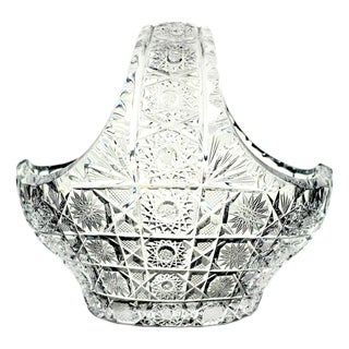 Mid-to-Late 20th Century Czech Bohemian Queen’s Lace Cut Crystal Basket 6" For Sale