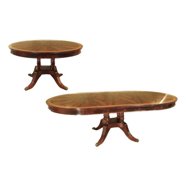 54" Round to 90" Oval Flame Mahogany Dining Table With Two Leaves, Seats 4 to 8 People, an Ap Exclusive by AntiquePurveyor For Sale