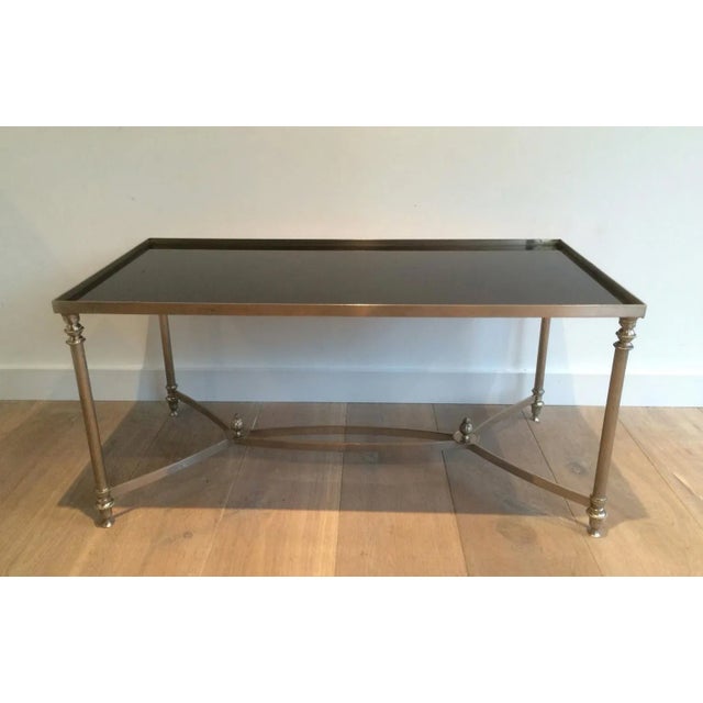 1940s Style of Maison Jansen, Silvered Coffee Table with Black Lacquered Glass For Sale - Image 5 of 13
