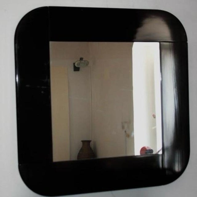 Wood Black Square Mirror, 1980s For Sale - Image 7 of 9