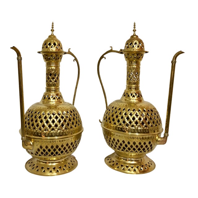 Large Tea Pot Aladdin Gold Brass HandCrafted Floor or Table Lamps a Pair Chairish