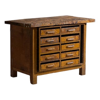 Industrial Chest of Drawers in Pine and Iron, Central Europe, 1950 For Sale