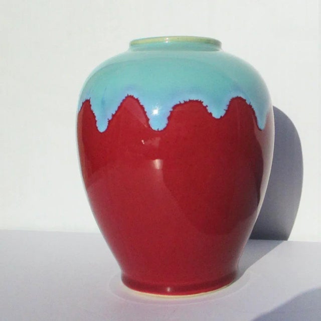 Ceramic Red and Blue Designer Vase For Sale In New York - Image 6 of 6