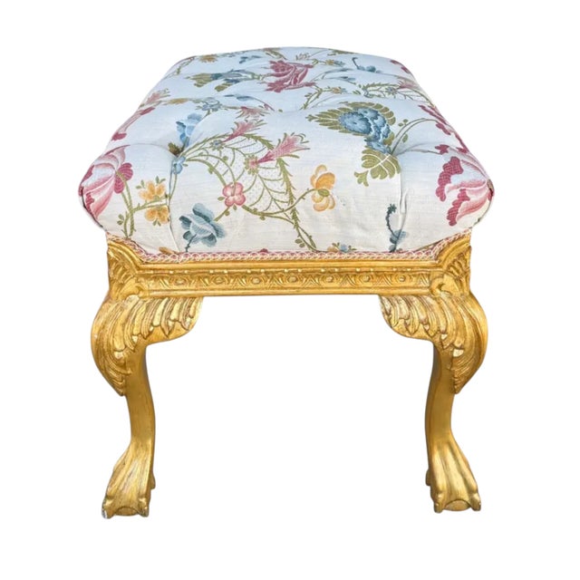 Chippendale Nancy Corzine Chippendale Designer Giltwood Bench W Scalamandre For Sale - Image 3 of 5