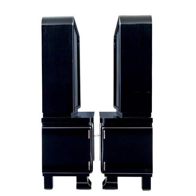 Black Art Deco Black Lacquered Glazed Cabinets, 1930s, Set of 2 For Sale - Image 8 of 13