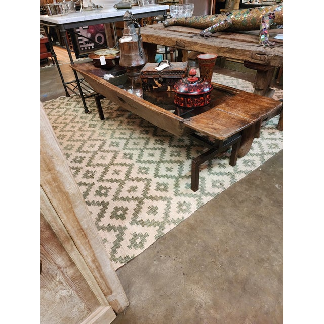 Dough Trough Coffee Table With Iron and Glass For Sale - Image 9 of 9