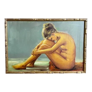 Vintage Singed and Framed Oil Painting of Nude Woman
