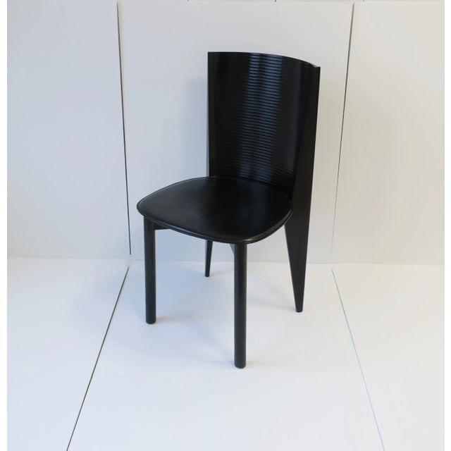 Postmodern Italian Designer Postmodern Black Lacquer Wood and Leather Side Chair For Sale - Image 3 of 13