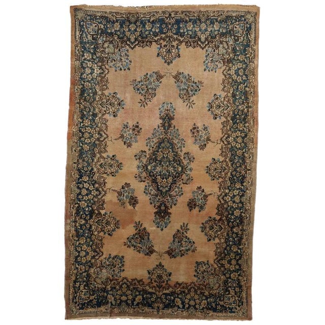Blue Kerman Rug in Cotton Wool Thin Knot, Middle East For Sale - Image 8 of 8