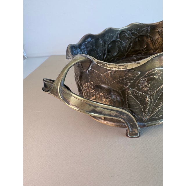 Art Nouveau Antique European Brass Jardiniere With Apple Motif For Sale - Image 3 of 10