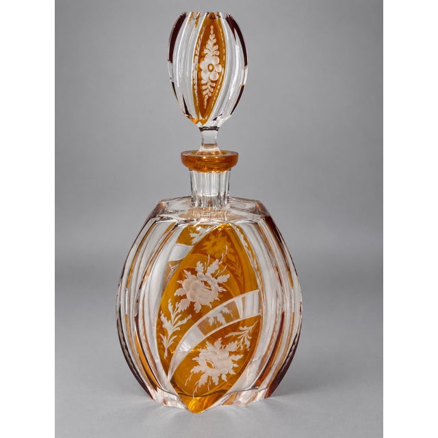 Amber 19c Bohemian Artisan Amber Cut Crystal Decanter For Sale - Image 8 of 9