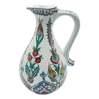 Handmade Ceramic Pitcher (25cm) – Textured “Dot” Art – Pastel Florals & Embossed Surface For Sale