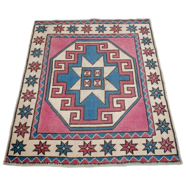 1970s Small Rug, Entryway Rug, Bath Mat, Kitchen Decor, Turkish Rug, Doormat Yastik Rug 2'7" X 3'5" For Sale - Image 6 of 9