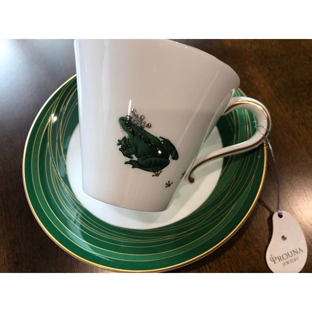 Jean Prouvé Prouna “My Frog Prince” Fine Bone China Dessert Plates & Coffee Cups–Set of 8 For Sale - Image 4 of 11