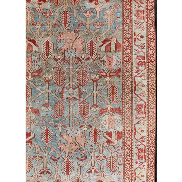 Measures: 4' x 6. Antique Persian Malayer Rug with Repeating Geometric Design in Soft Blue & Ivory. Keivan Woven Arts /...