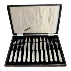 Antique George Butler & Co. Sheffield England Mother of Pearl Knife and Fork Set
