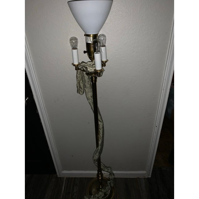Mid-Century Modern Vintage Stiffel Brass Torchiere Floor Lamp With a Milk Glass Shade For Sale - Image 3 of 7