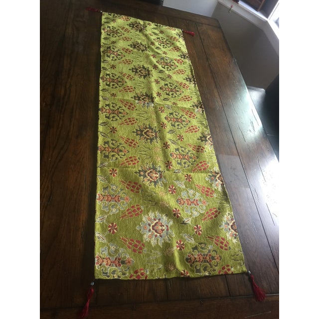 Boho Chic Authentic Green Kilim Patterned Table Runner For Sale - Image 3 of 6