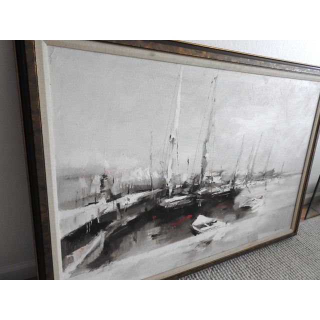 Large Mid 20th Century Atmospheric Harbor Scene by Charles C. Gruppe Zantman Gallery Provenance For Sale - Image 15 of 17
