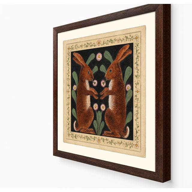 Paper Atelier Aria Lumae Arts and Crafts Symmetrical Hares Folklore Fine Art Gallery Board Print With Integrated Floral Border Design 18 X 18 For Sale - Image 7 of 17