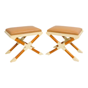 Bespoke Pair of Georgetta Parchment X-Frame Benches