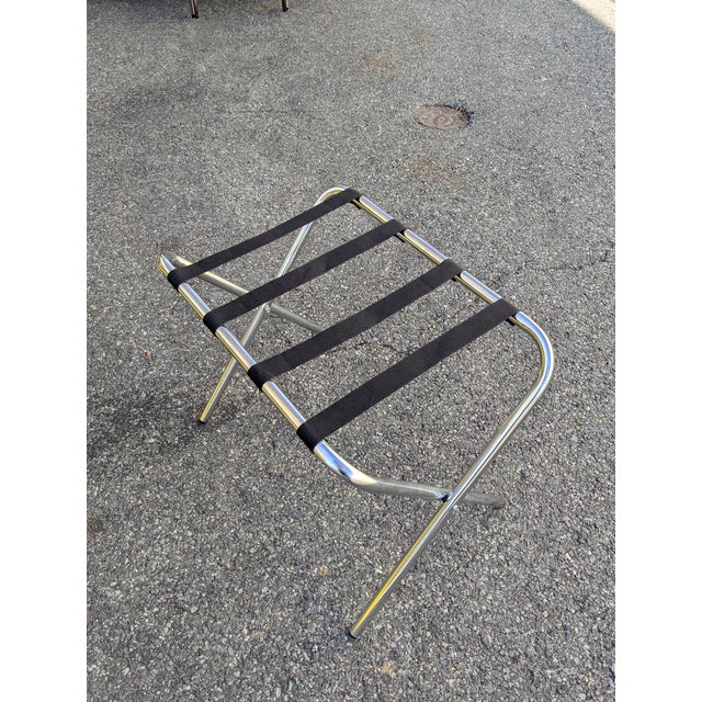 Mid-Century Modern Vintage Chromed Metal Folding Luggage Rack / Suitcase Holder For Sale - Image 3 of 5