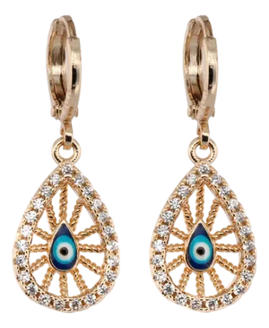 Gold Filigree Evil Eye Earrings, A Pair
