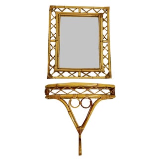 Mid-Century Mirror and Consoles in Bamboo, 1960s, Set of 2 For Sale