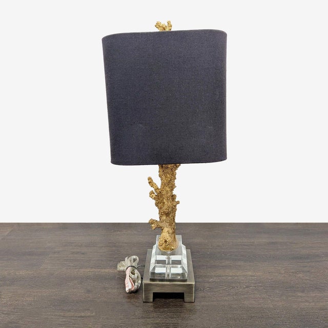 Elegant Table Lamp With Gold Faux Coral Design and Black Shade For Sale - Image 4 of 9