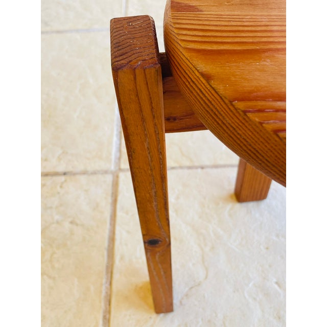 Brown Vintage Fir Wood Stool with Fins, 1970s For Sale - Image 8 of 18