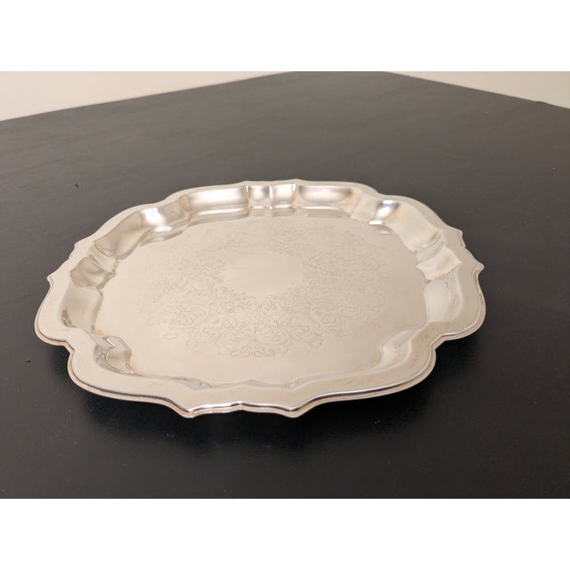 Metal Vintage 1980s Oneida "Chippendale" 10" Chased Silverplate Round Serving Tray W/ Box For Sale - Image 7 of 13