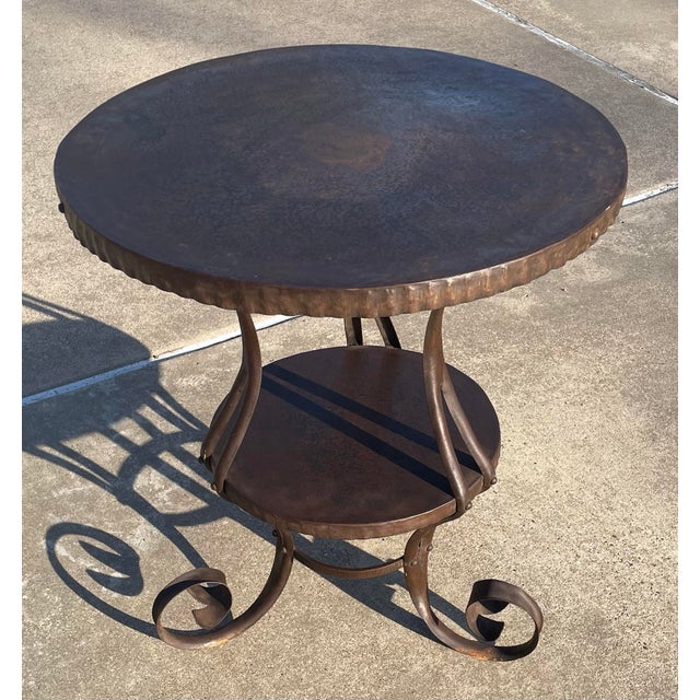 Vintage Hammered Metal Two Tiered Garden Table For Sale - Image 4 of 9