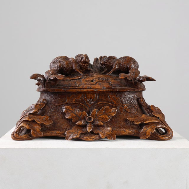 Antique Swiss Black Forest Hand-Carved Jewelry Box in Oak, 1800s For Sale - Image 16 of 16