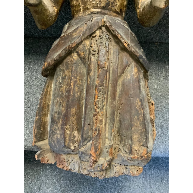 Brown 19th Century Antique Kneeling Wood Carved Santos Figure For Sale - Image 8 of 17