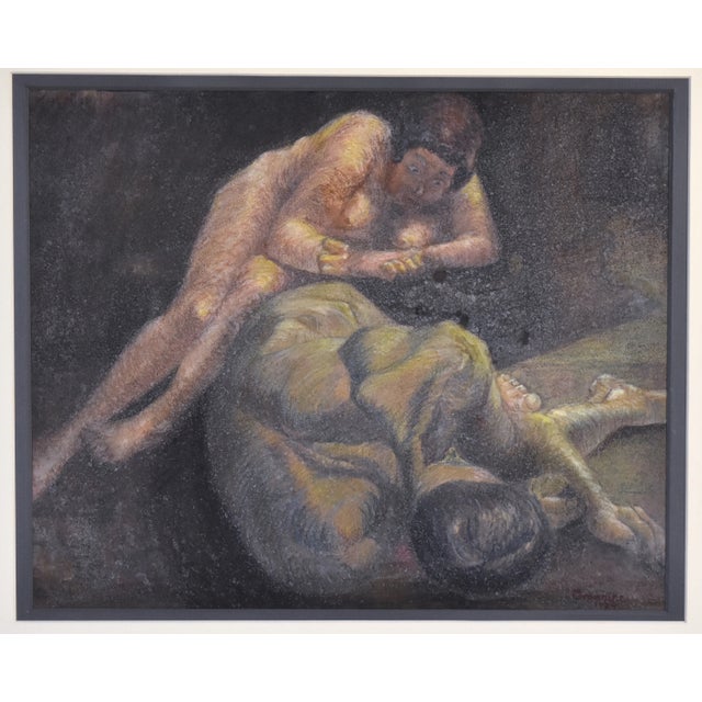 Magnificent gouache and chalk pastel painting by Marcel Gromaire (France 1892-1971). Features a composition oa nude man...