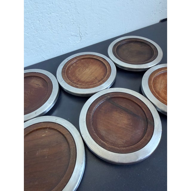 Jean Dobré Jacaranda and Stainless Steel Coasters for Tropic-Art - Set of Six For Sale - Image 4 of 12