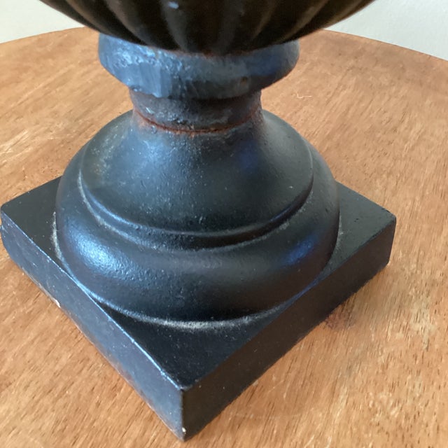 Early 20th Century Vintage Patinated Cast Iron Campagna Style Fluted Rim Square Base Garden Urn For Sale - Image 5 of 12