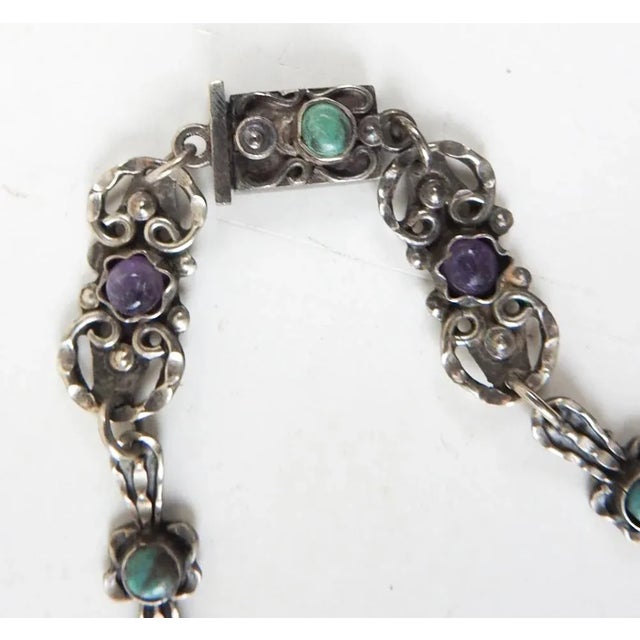Vintage Morales Matl Style Sterling Amethyst Turquoise Coral Necklace For Sale - Image 4 of 11