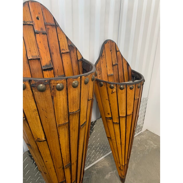 Vintage Pair of Graduated Bamboo Wall Pockets For Sale - Image 4 of 6